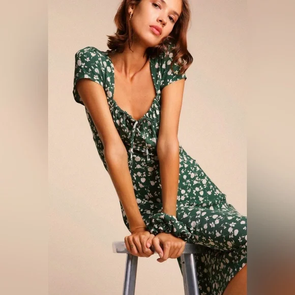 Rouje Ines Midi Dress in Green Floral size 36/US4